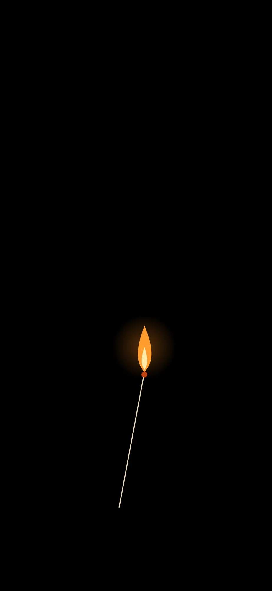 Single Match Flame: A lone lit match burning in the dark.