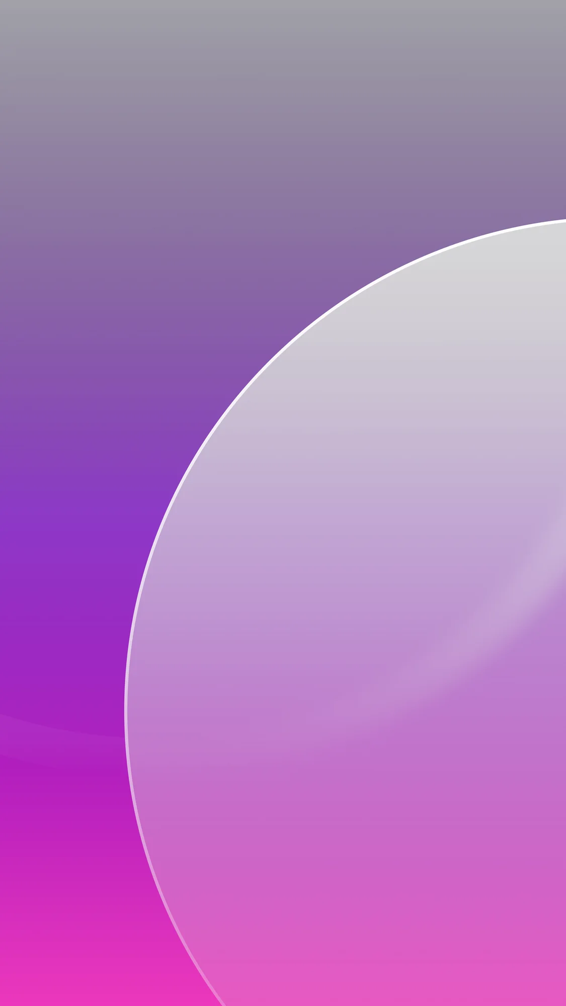 Glass Orchid: A frosted disc floats over a dusk gradient that melts from grey through violet into hot magenta.