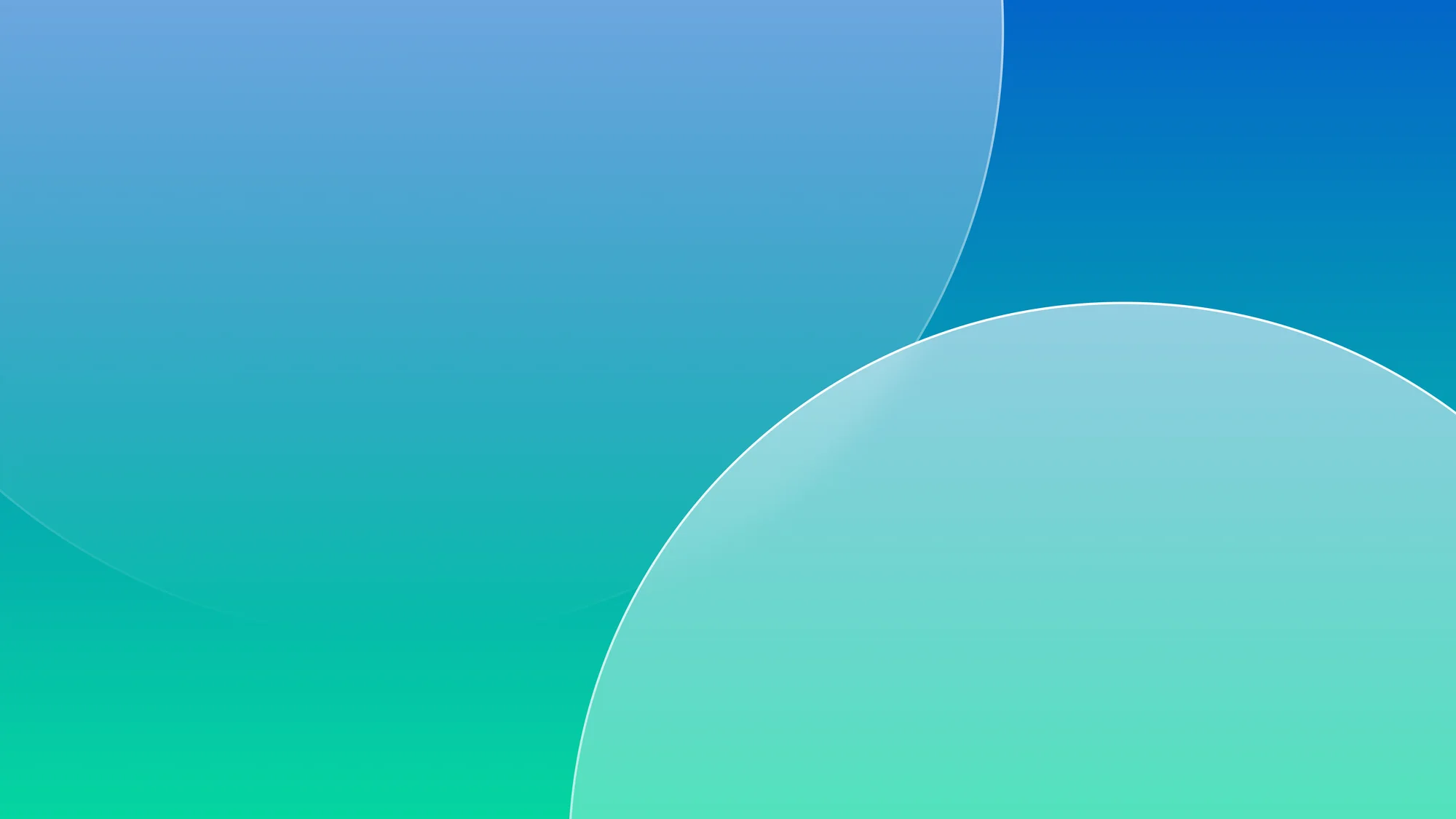 Glass Tide: Two translucent spheres rise out of a deep blue to emerald gradient. Clean enough for a crowded desktop.