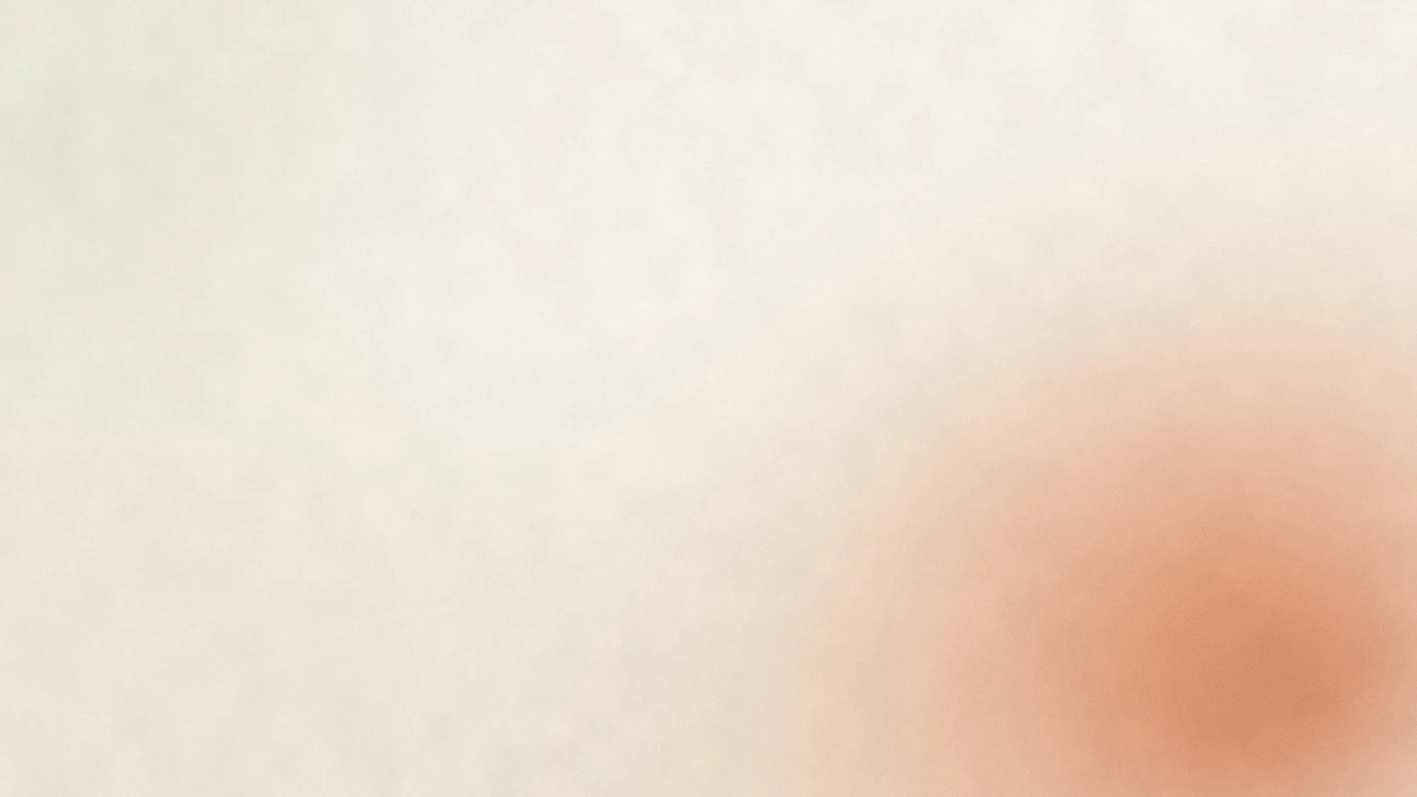 Linen Afternoon: A cream, paper-textured field with a soft terracotta glow pooling in the lower right corner and a faint sage tint opposite. Quiet and editorial.