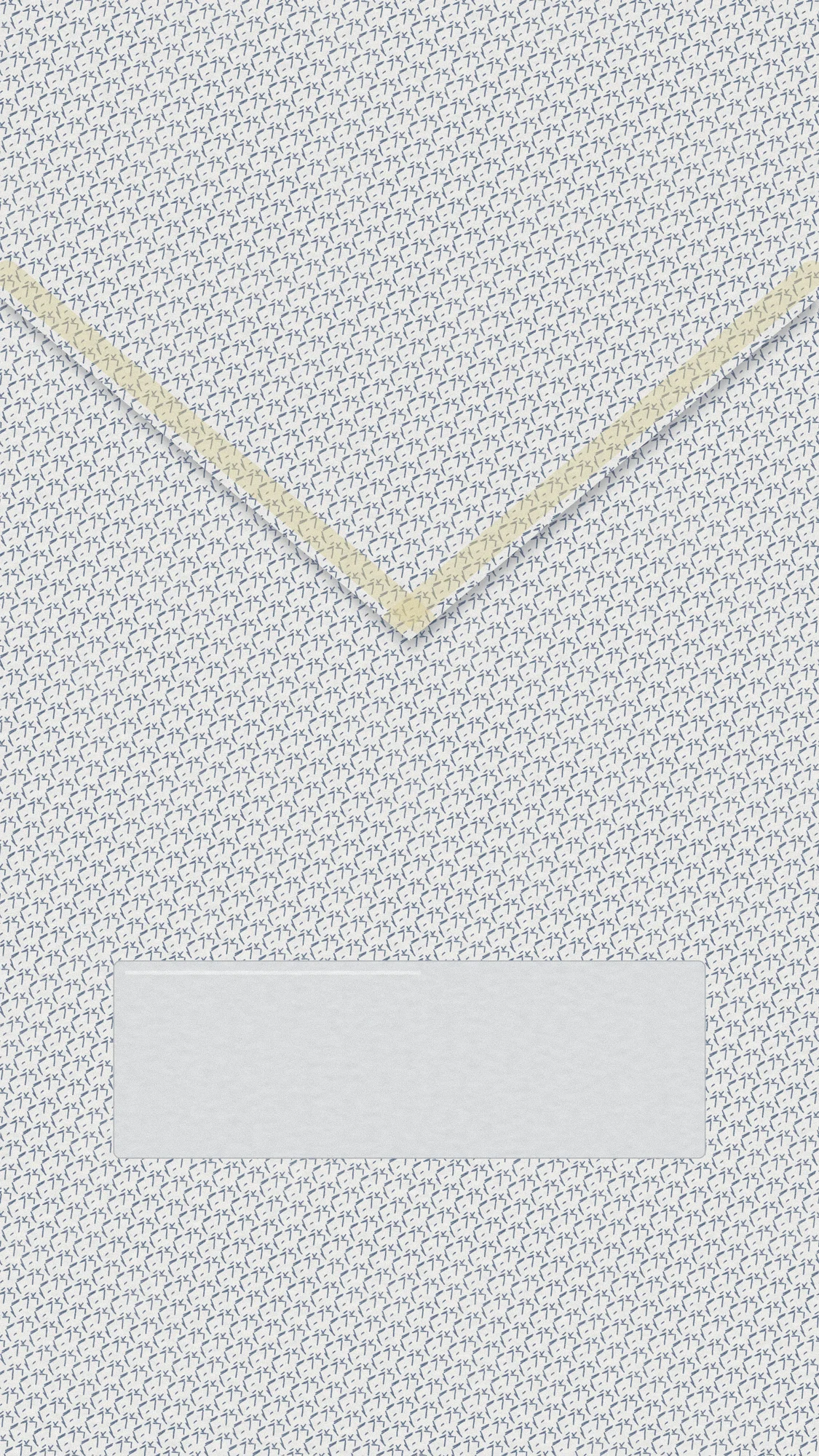 Security Tint: Inside an envelope on a tall screen: blue-grey security pattern, the folded flap with its gum line, and a frosted window low on the page.