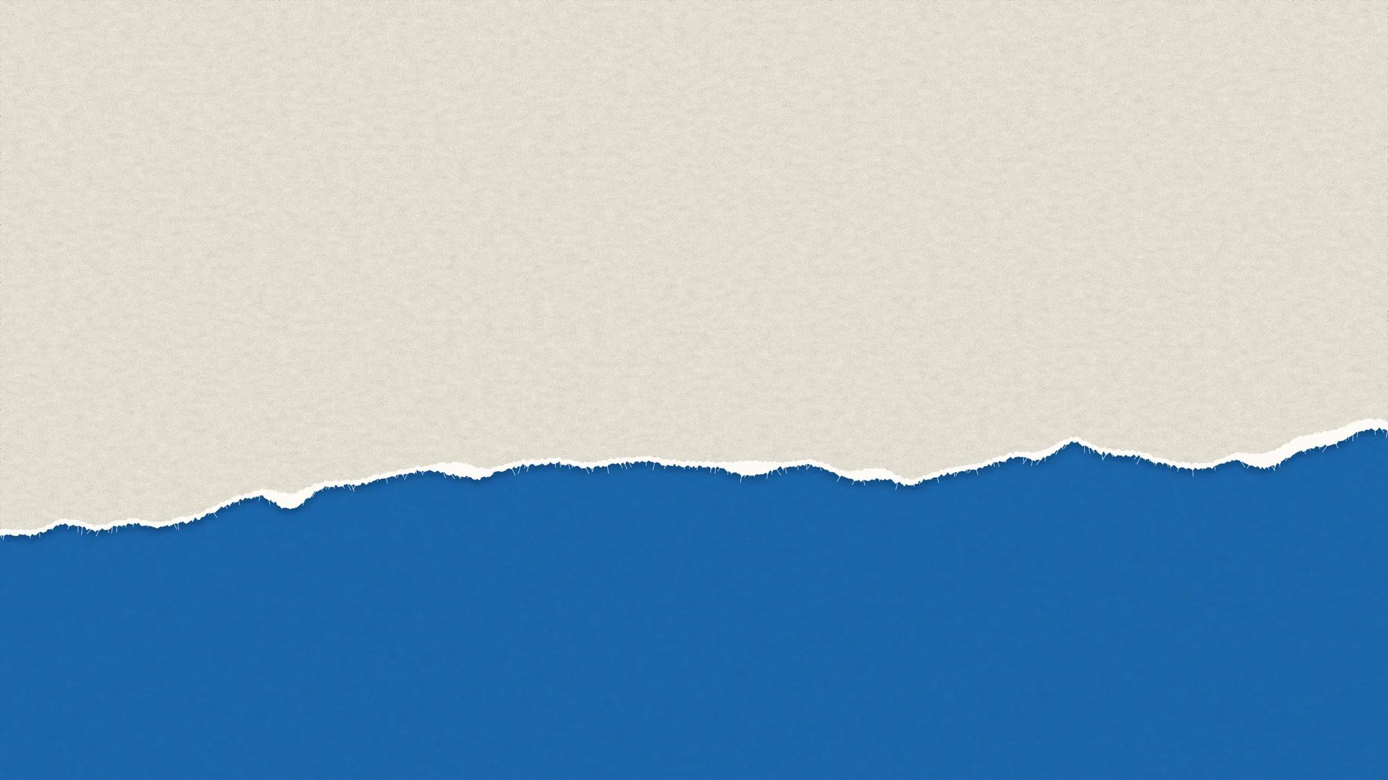 Torn: A sheet of cream newsprint torn across its lower third, the ragged white paper core showing along the tear and a bright riso-blue sheet underneath.