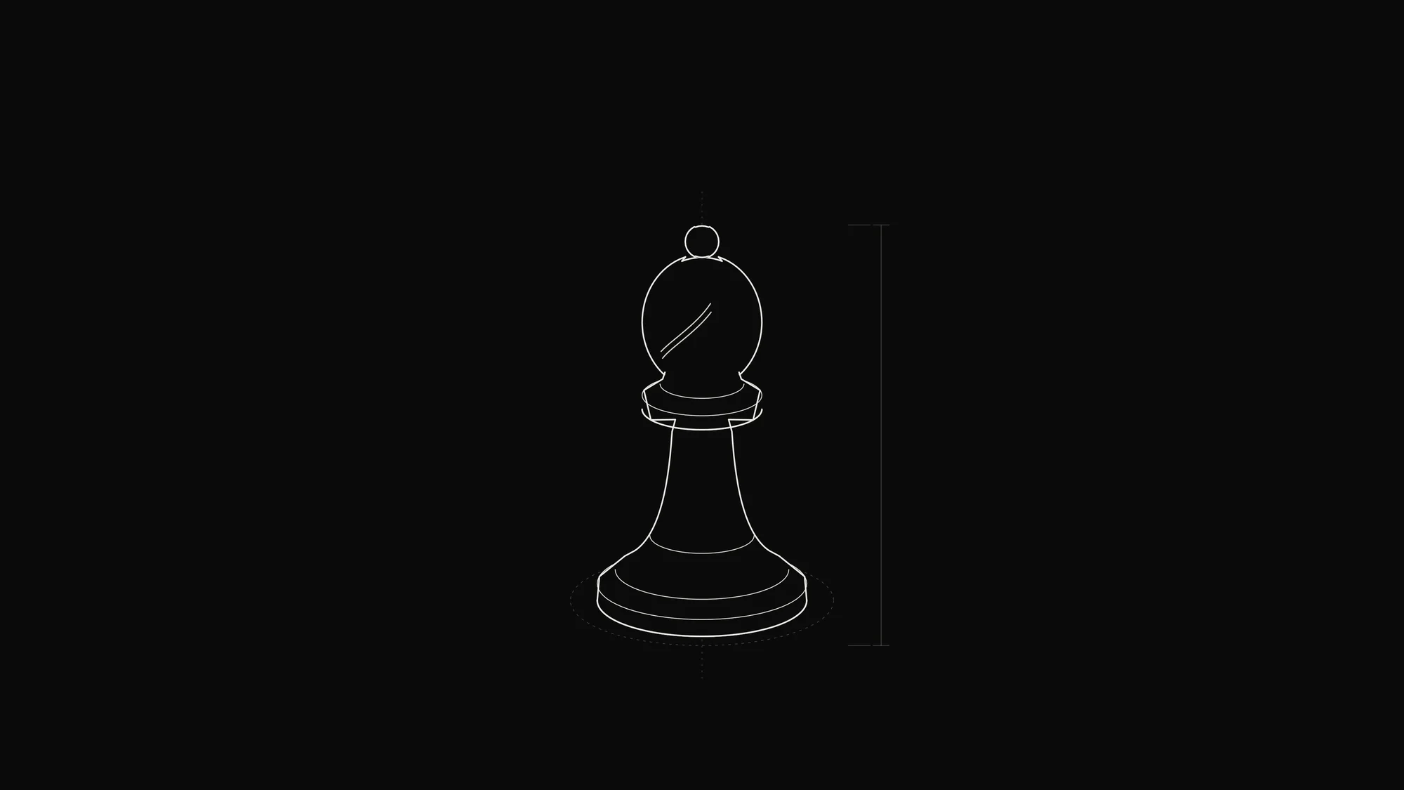 Chess Bishop Outline: A chess bishop with a mitre, diagonal slit and finial ball drawn as 3D outline rings.