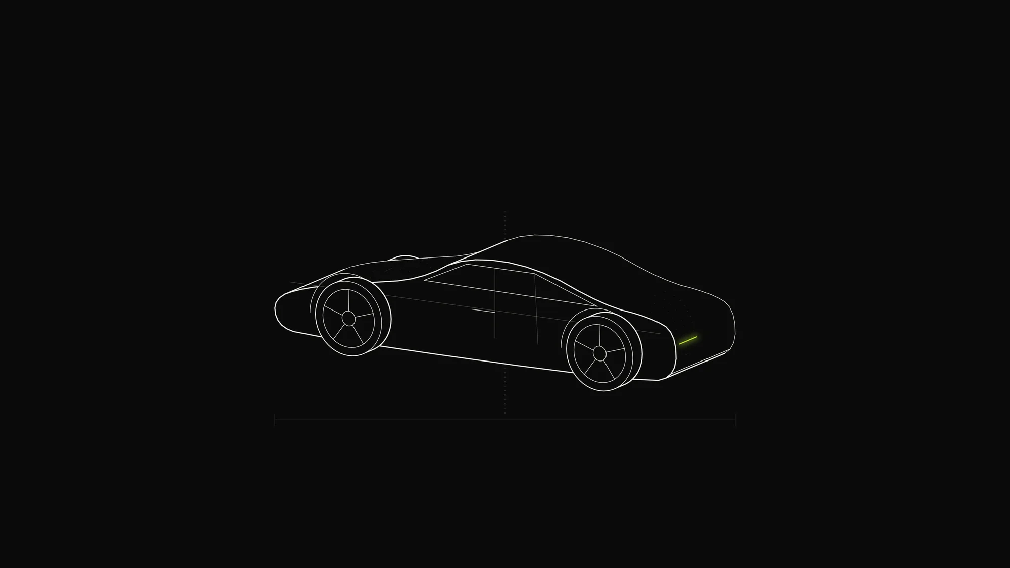 Sports Coupe Outline: A generic low sports coupe in rear three-quarter view with extruded body, wheel arches and a lime tail light.