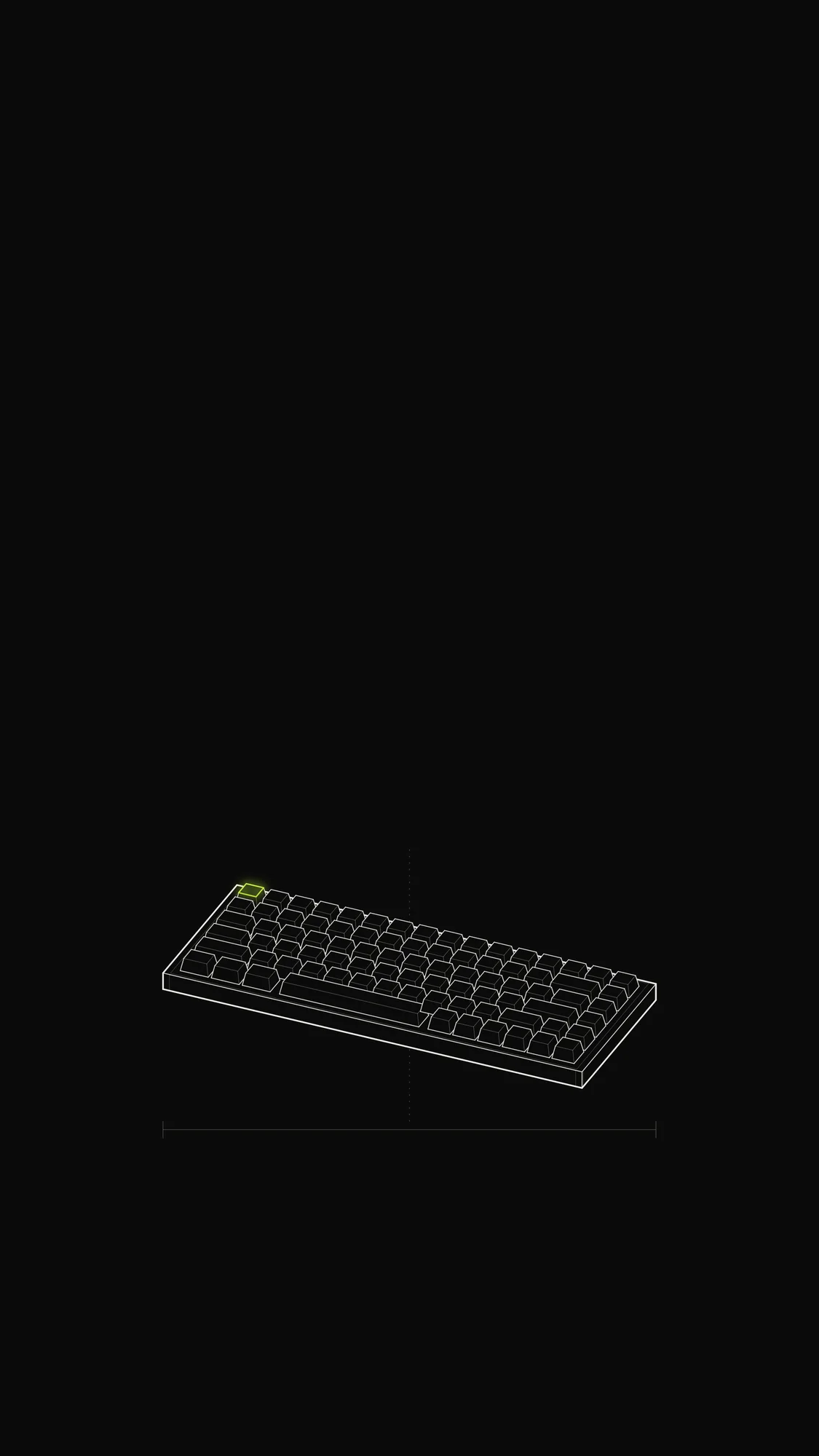 Mechanical Keyboard Outline: A 75-percent mechanical keyboard in perspective, every keycap drawn as a tapered solid with a lime Esc key.