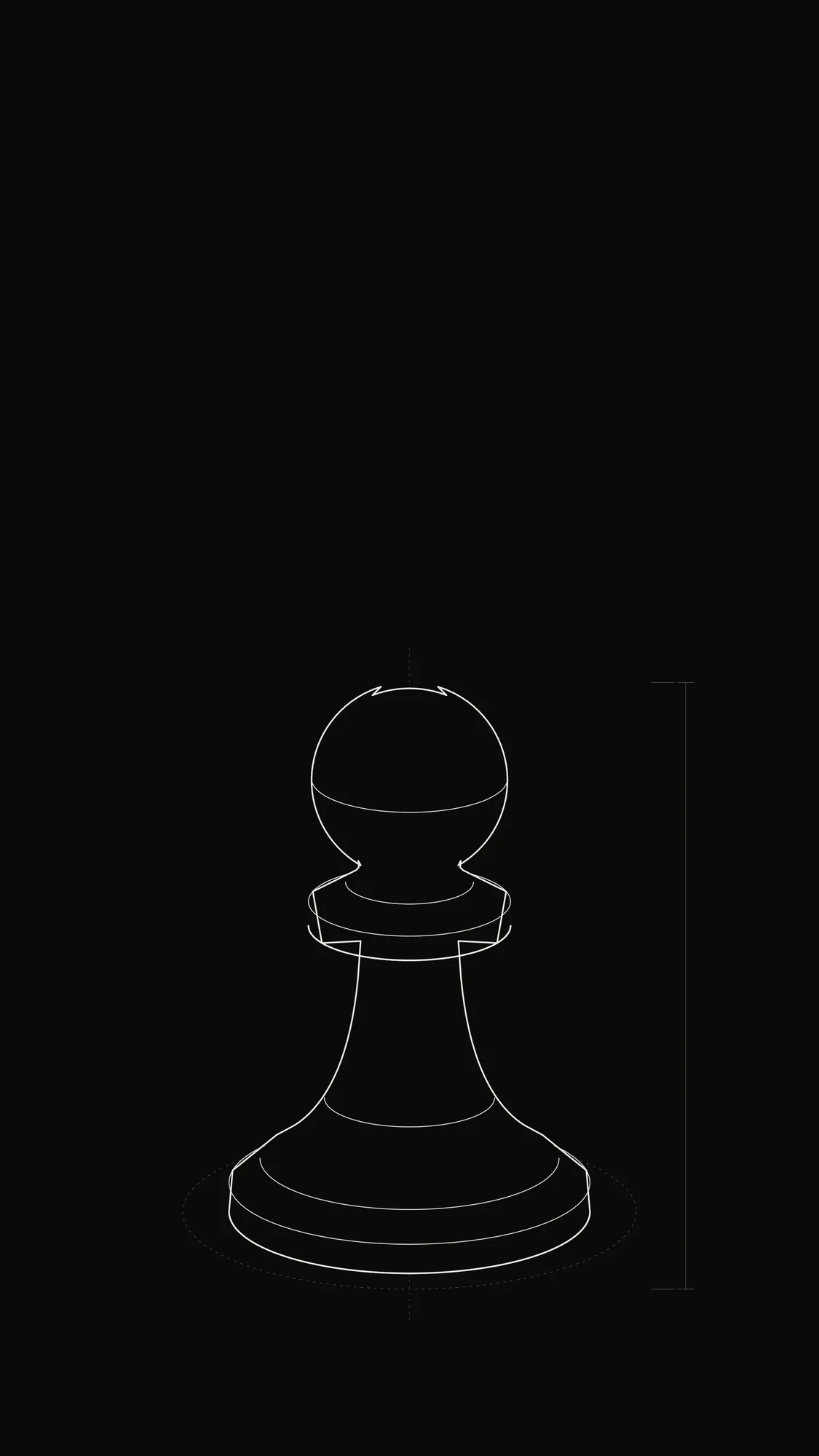Chess Pawn Outline: A lathe-turned chess pawn drawn as clean 3D outline rings on a near-black field.