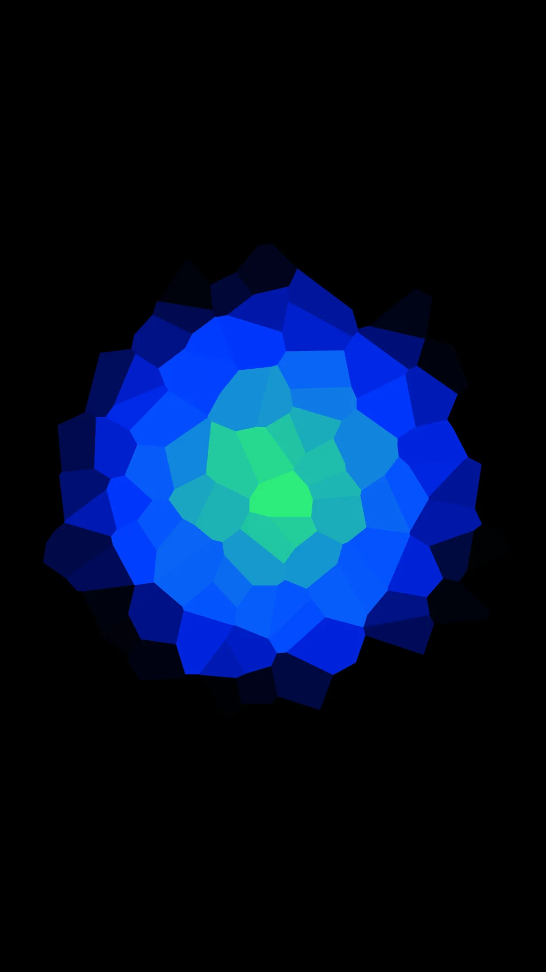 Voronoi Bloom: Voronoi cells bloom outward from a mint core into deep cobalt, like a crystal growing in the dark.
